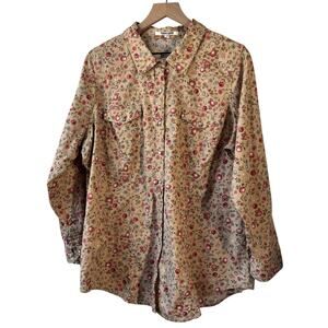 Daniel Rainn Womens Top 1X Beige Floral Western Long Sleeve Pearl Snap Cowgirl